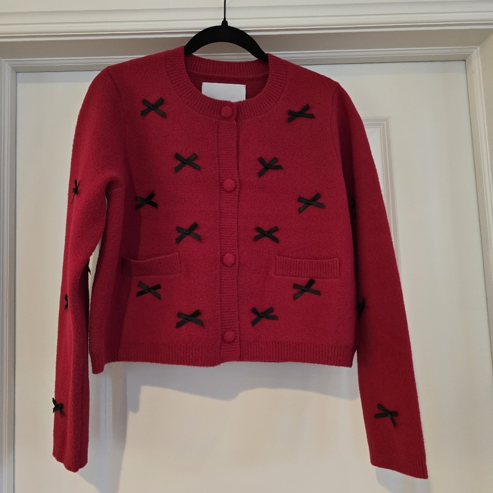 Anthropologie NVLT Bow-Embellished Knit Lady Jacket